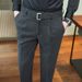 New men's casual high-quality thick fashionable woolen pants belt decorative slim-fitting trousers_voghion.com