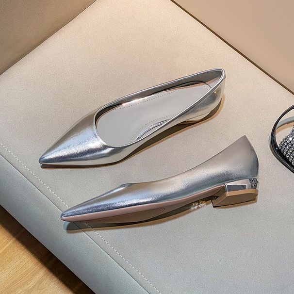 Women's flat silver pointy chunky heels_voghion.com