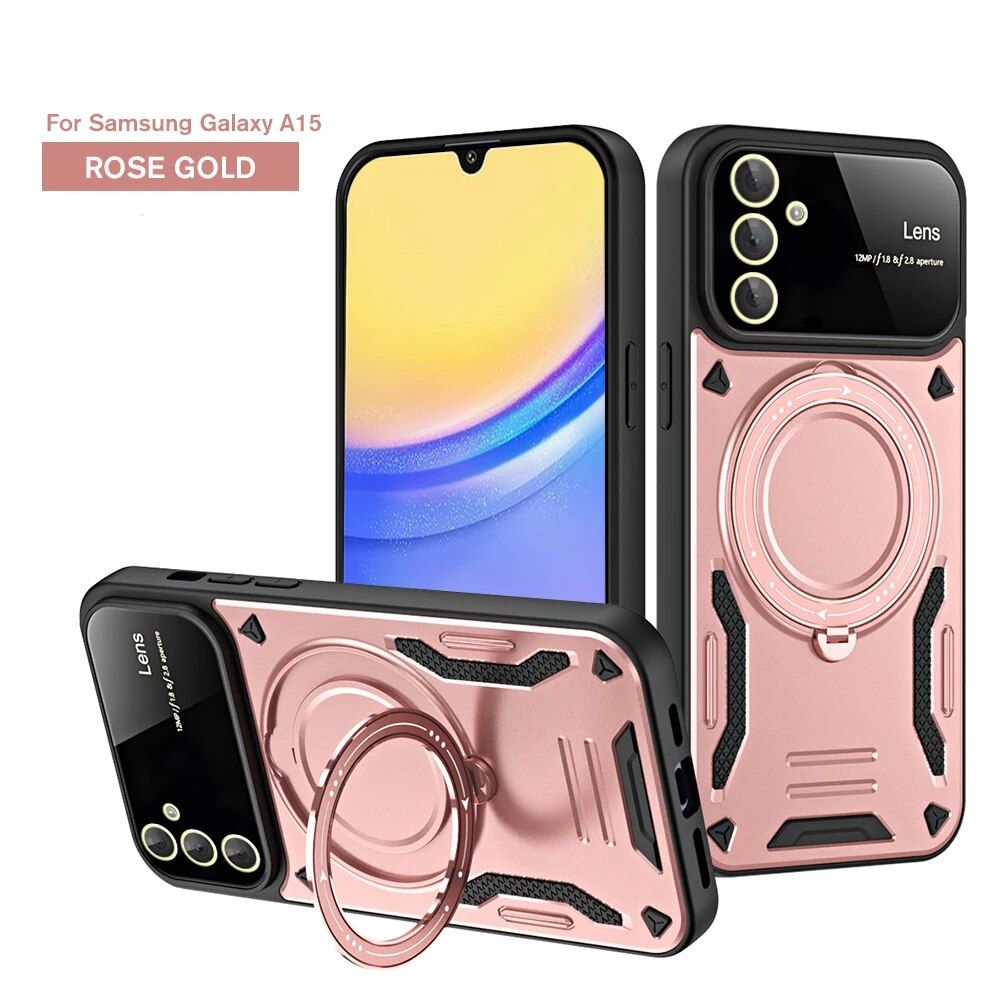 For Samsung A15 Case Full Lens Protection Magnetic Cover Galaxy A05s A05 4G A25 A35 A55 5G 360° Rotate Hidden Ring Stand_voghion.com