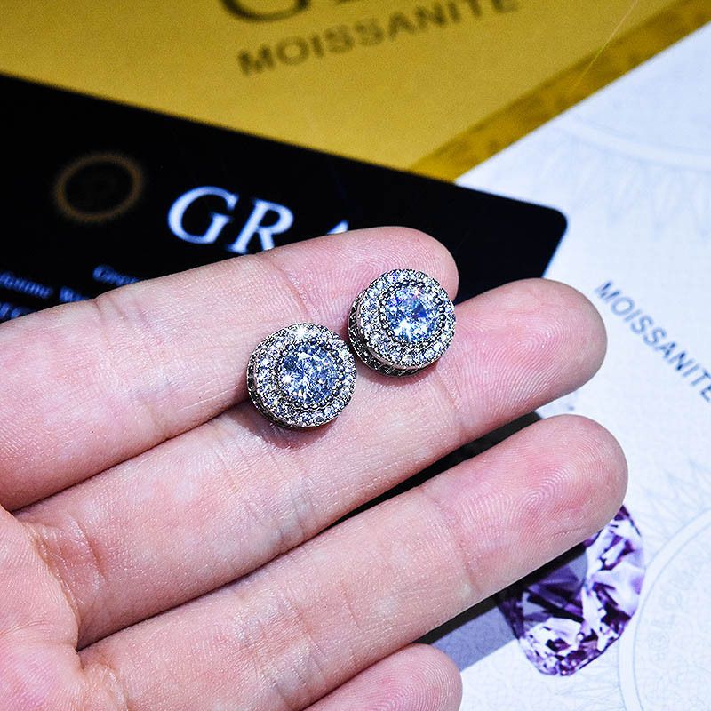 Classic Round 2 Carat Mozzarella Stud Earrings Full Diamond Bag With Men's And Women's Luxury Fashion Earrings_voghion.com
