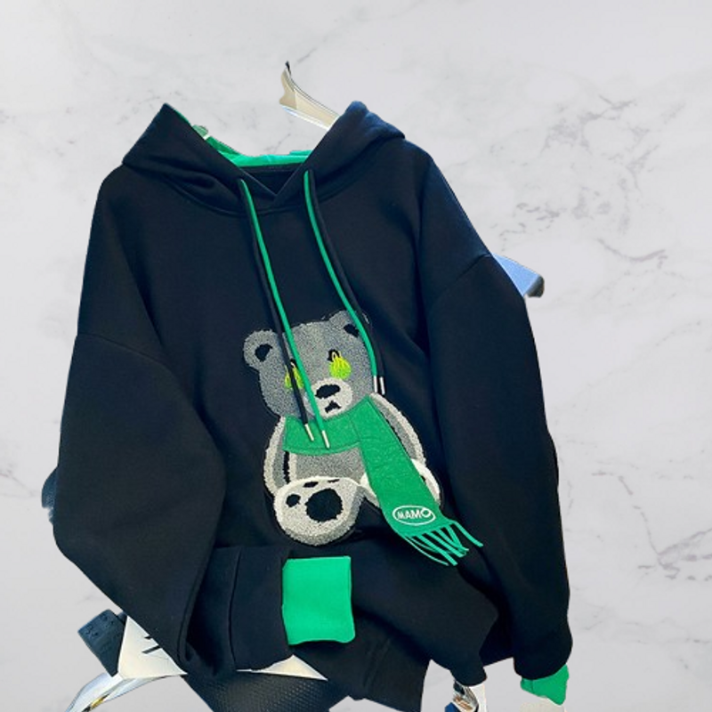 Women's Clothing Sweatshirts Plus Velvet And Thick Winter Wear Hooded Embroidered Long Sleeved Tops_voghion.com