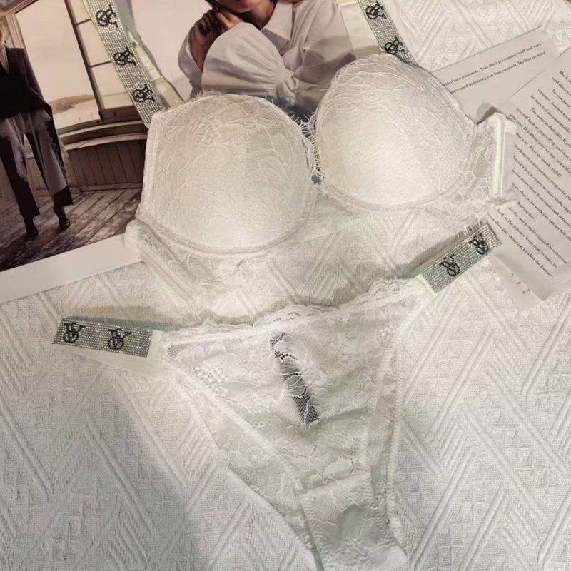 Victoria's Adjustable Bra Set With Diamond Sexy Underwear, Sparkling Breathable Push Up, Women's Letter Printed Underwear V_voghion.com