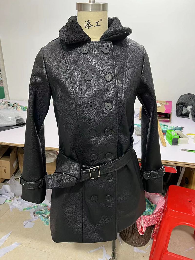 Damenmode mittellange Motorrad-Dicklederjacke Slim-Fit-Jacke_voghion.com
