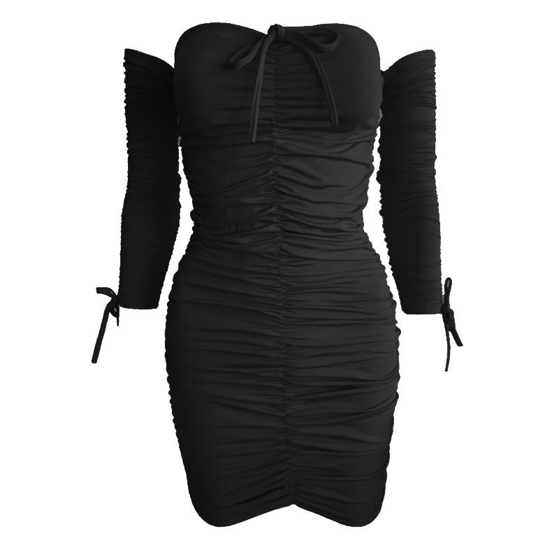 2025 Damen Off-Shoulder Langarm Tube Top Sexy Kleid_voghion.com