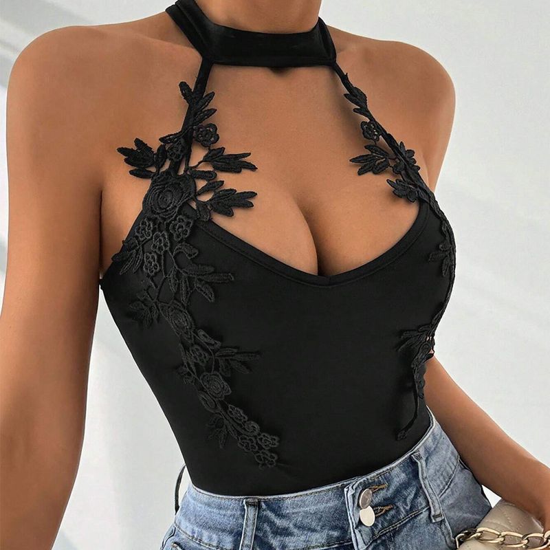 Damenbekleidung Damenmode Lässiger Overall Frühling und Sommer Neuer Overall mit Spitzen-Jacquard-Design_voghion.com