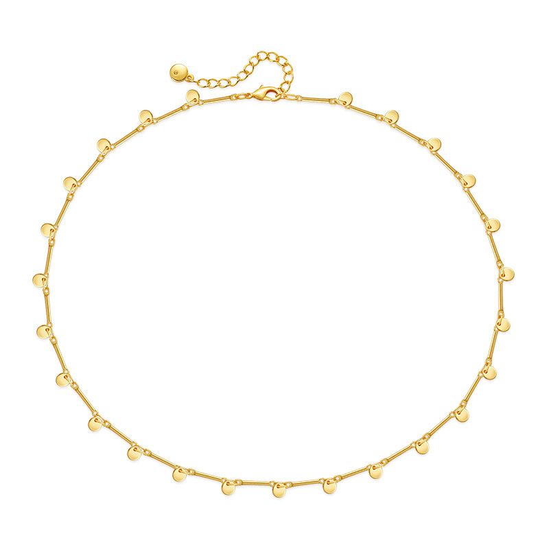 Copper Plated K Real Gold Color Preserving Necklace Handmade Plain Chain Round Rod Mixed Chain Minimalist Small Disc Clavicle Chain_voghion.com
