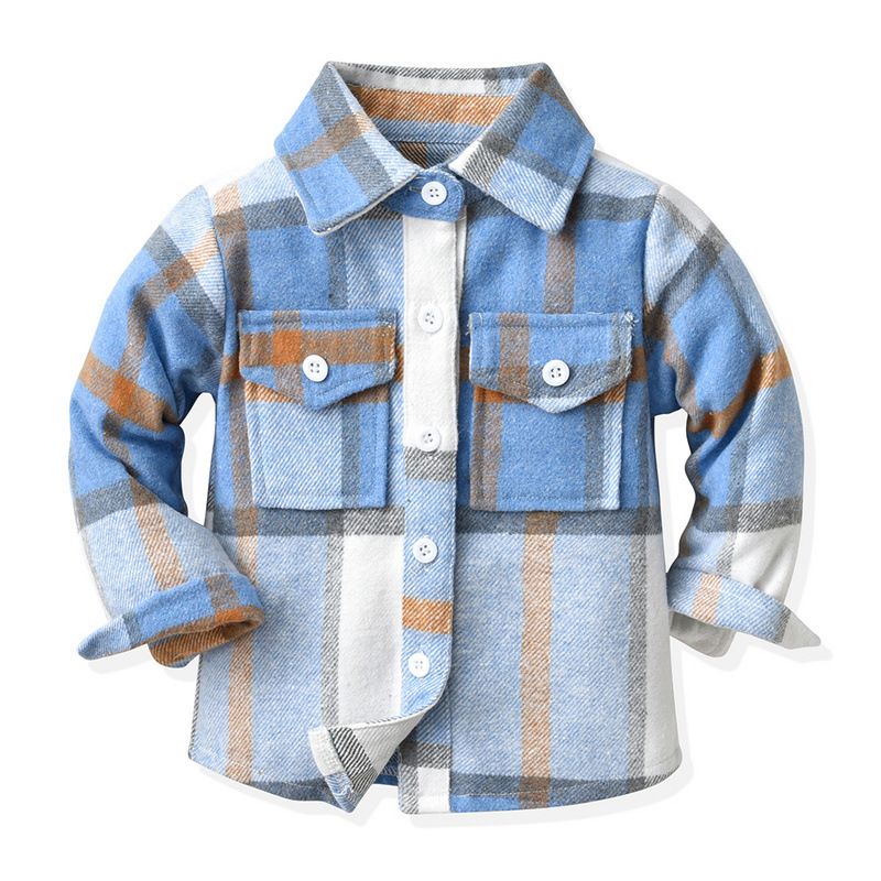 Children's Winter Fleece Plaid Long Sleeve Coat Large Children's Lapel Single Breasted Woolen Warm Children's Cardigan_voghion.com