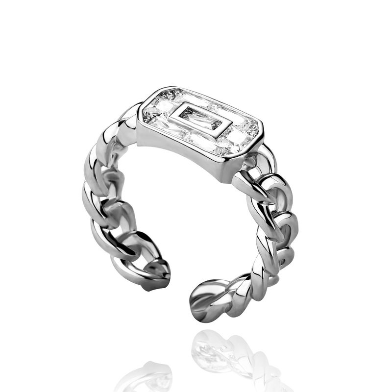 Anello aperto geometrico da donna con pietre a taglio a gradini, pezzo minimalista impilabile per uomo e donna_voghion.com