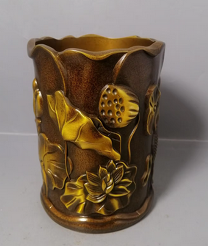 MOEHOMES Chine Tibet Argent Bronze lotus Métal artisanat décoration de la maison Pot à stylos pot à pinceaux porte-stylo tubulaire_voghion.com