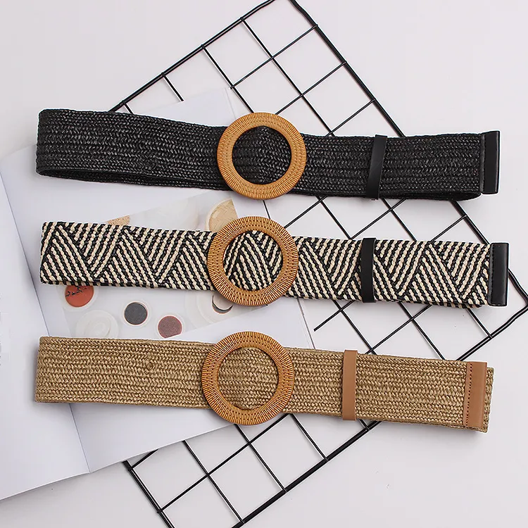Women Braided Belts Summer Fashion Braided Elastic Belt Women's Decorative Dress Wide Waist Elastic Belt Free Of Punching Belt_voghion.com