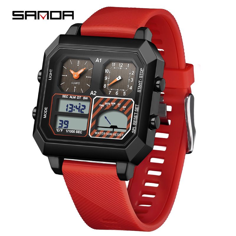 Multifunction Digital Sports Watch With Temperature Measurement, Dual Display, 50m Waterproof, Alarm, Stopwatch, Backlight For Men And Women_voghion.com