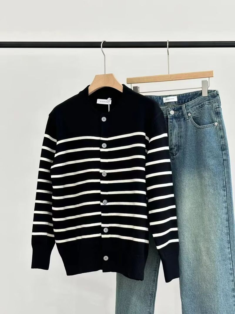 Cardigan in maglia a righe di alta qualità - Maglione oversize aperto sul davanti per uomo, cardigan essenziali per un look invernale a strati_voghion.com