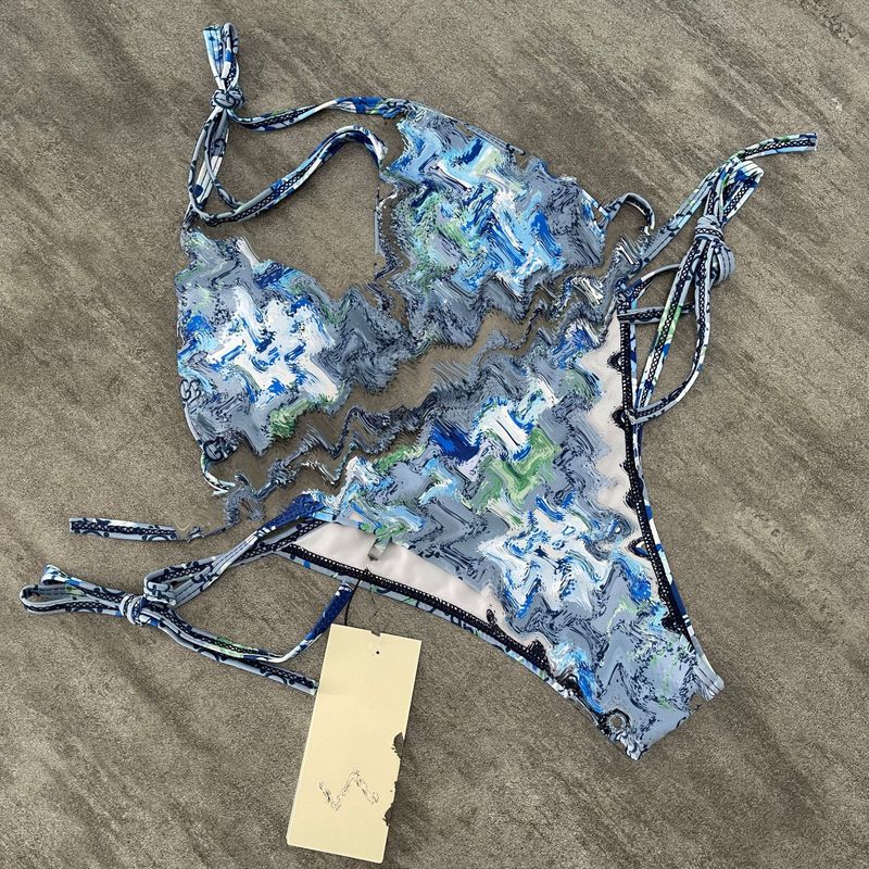 Ensemble bikini grande taille à lacets - Maillot de bain imprimé multicolore pour femme, mode plage_voghion.com