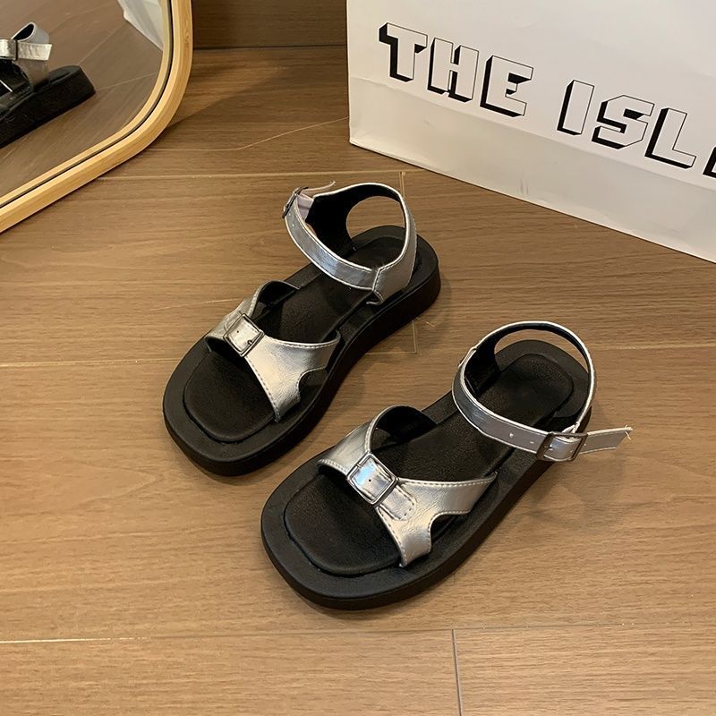 New Thick Soled Roman Sandals With One Piece Buckle, Versatile, Simple, Open Toed, Casual, Height Increasing Beach Shoes_voghion.com