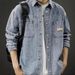 Camicia in denim lavato retrò con giacca da lavoro ampia e fresca in patchwork da uomo_voghion.com