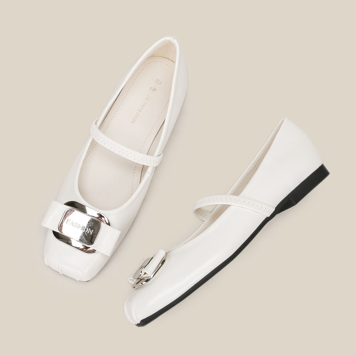 H83-5 Internet Celebrity Style Flat Slip-On Soft Sole Comfortable Silver Wom's Shoes With Metal Buckle Loafers For_voghion.com