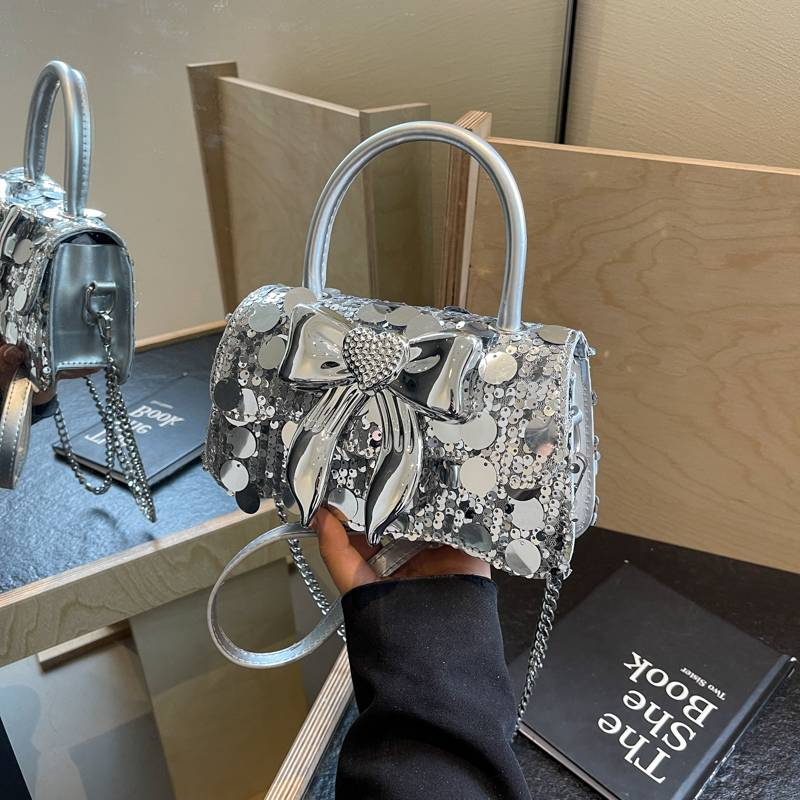 2024 New Women's Handbag, European and American Fashion Trendy Sequin Decoration Bow Lock Shoulder/Crossbody/Handbag_voghion.com