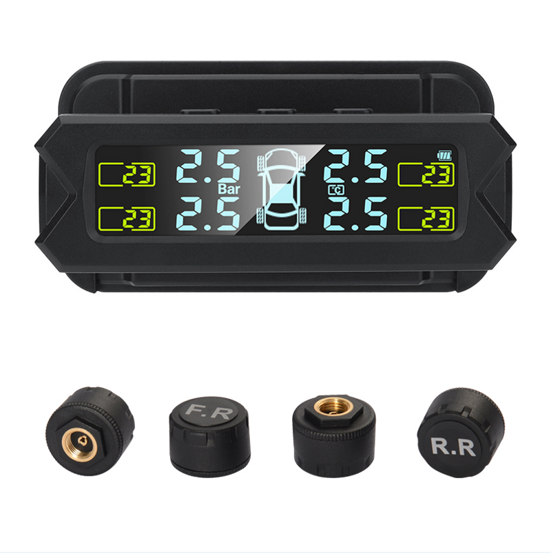 PSTY22o Auto tire pressure sensor battery 400 mAh Solar car digital clock / display time / date and internal temperature 3.2-inch LCD 4.0 / 5.0 Blue _voghion.com