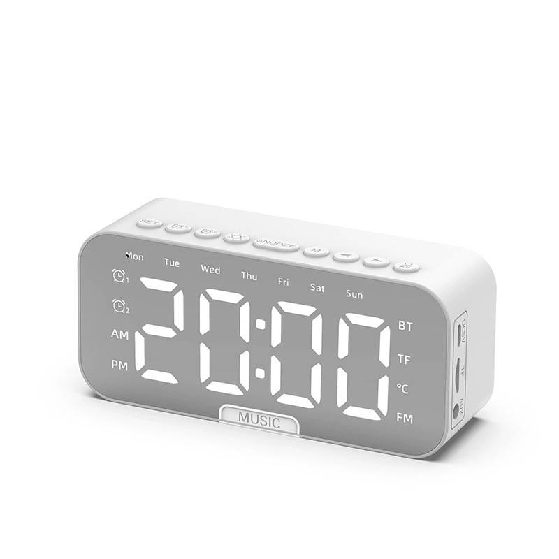 1pc LED Digital Alarm Clock With Bluetooth ,Speaker Mirror Bedroom Office Decor Table Screen Temperature FM Radio_voghion.com