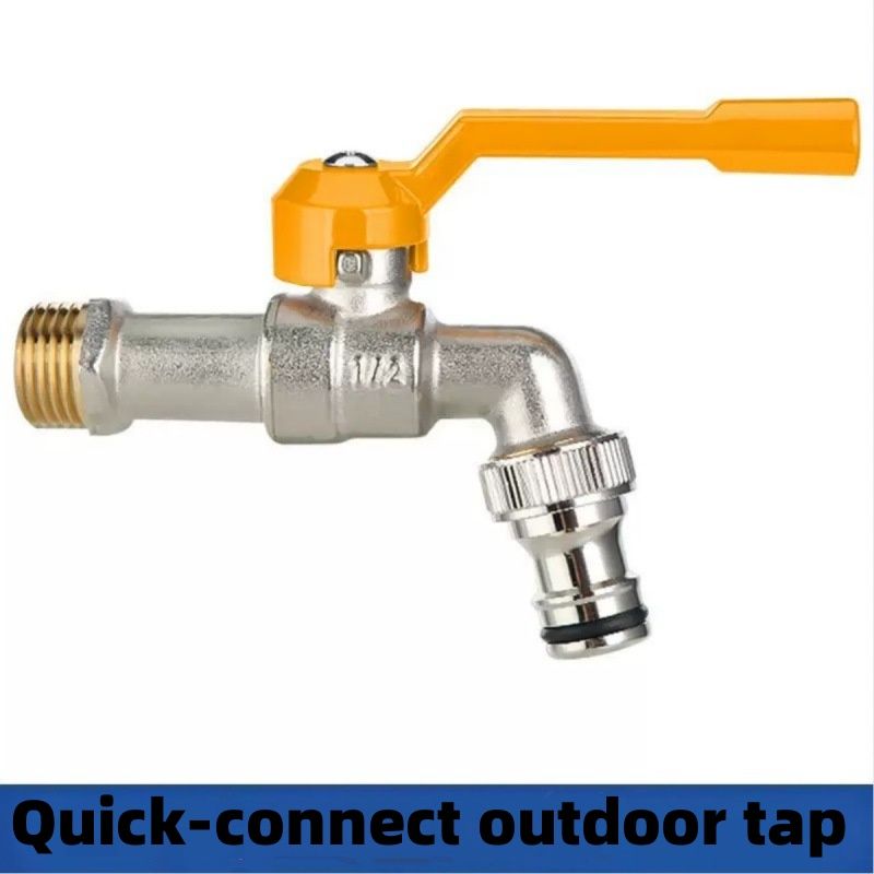 Thickened Outdoor Faucet, Frost-resistant And Crack-proof, Suitable For Courtyards And Gardens, Single-inlet And Double-outlet, Single-cold-water-connect, Quick-connect Dual-outlet Faucet._voghion.com