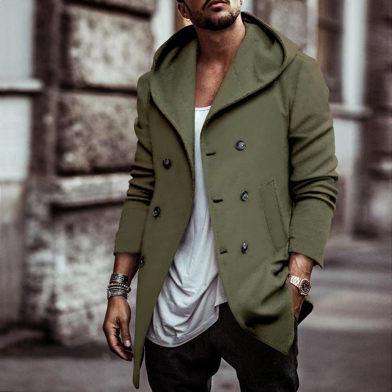 Herbst/Winter Herren Soil Mittellange Polokragen Kapuzen Composite Space Cotton Zweireihige Casual Windjacke_voghion.com