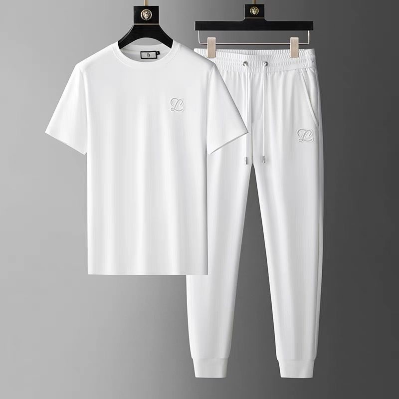 Herrenbekleidung Modeanzug Rundhals Kurzarm Kordelzug Hose Fortgeschrittener Freizeitsport Zweiteiliger Anzug_voghion.com