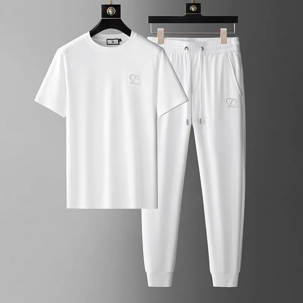 Herrenbekleidung Modeanzug Rundhals Kurzarm Kordelzug Hose Fortgeschrittener Freizeitsport Zweiteiliger Anzug_voghion.com