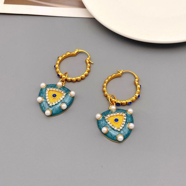 Fashionable oil dripping enamel heart-shaped earrings, long, high-end, niche, pearl inlaid, antique earrings for women_voghion.com