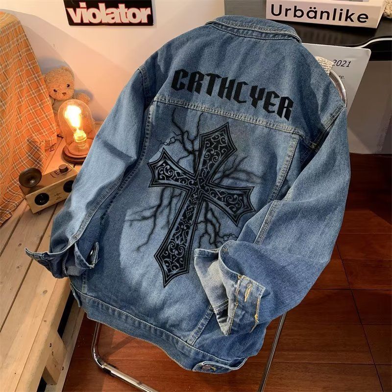 Herrenbekleidung Cross Denim Jacke Vibe High Street Frühlings- und Herbsttrend Oversize Barockkleid Jacke_voghion.com