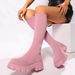 Fly knitting socks boots women's new autumn and winter large size thick soled solid color round head long skinny boots_voghion.com