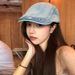 2025 New Washed Denim Forward Cap For Women, Summer And Autumn Versatile Large Head Circumference, Face Slimming,_voghion.com