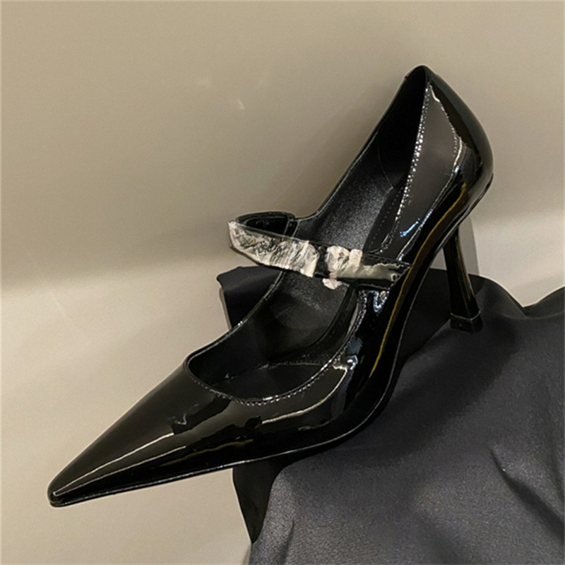 Rhinestone Thin Heel Single Strap Shallow Mouth Women's High Heels_voghion.com