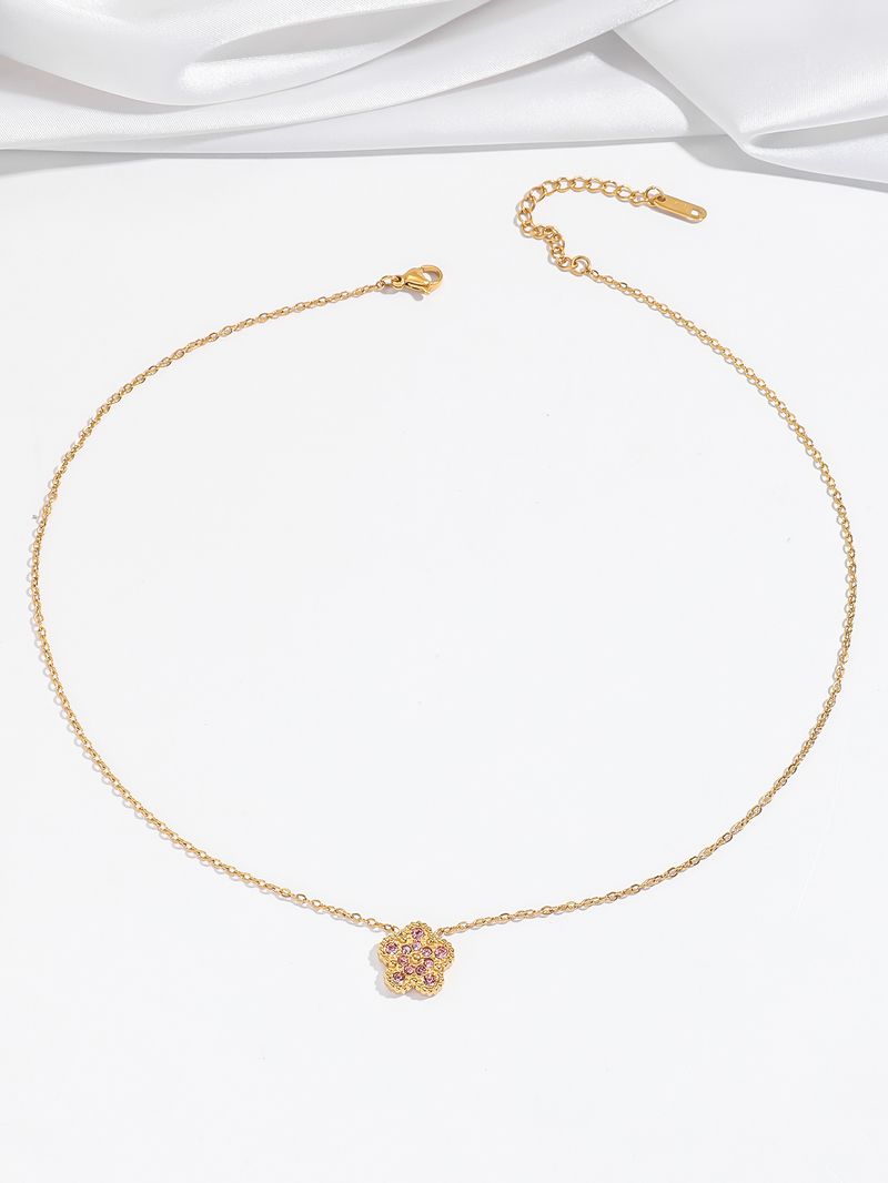 Necklace for women, internet celebrity five leaf clover zircon flower, niche cross border new design, temperament set, stainless steel necklace_voghion.com