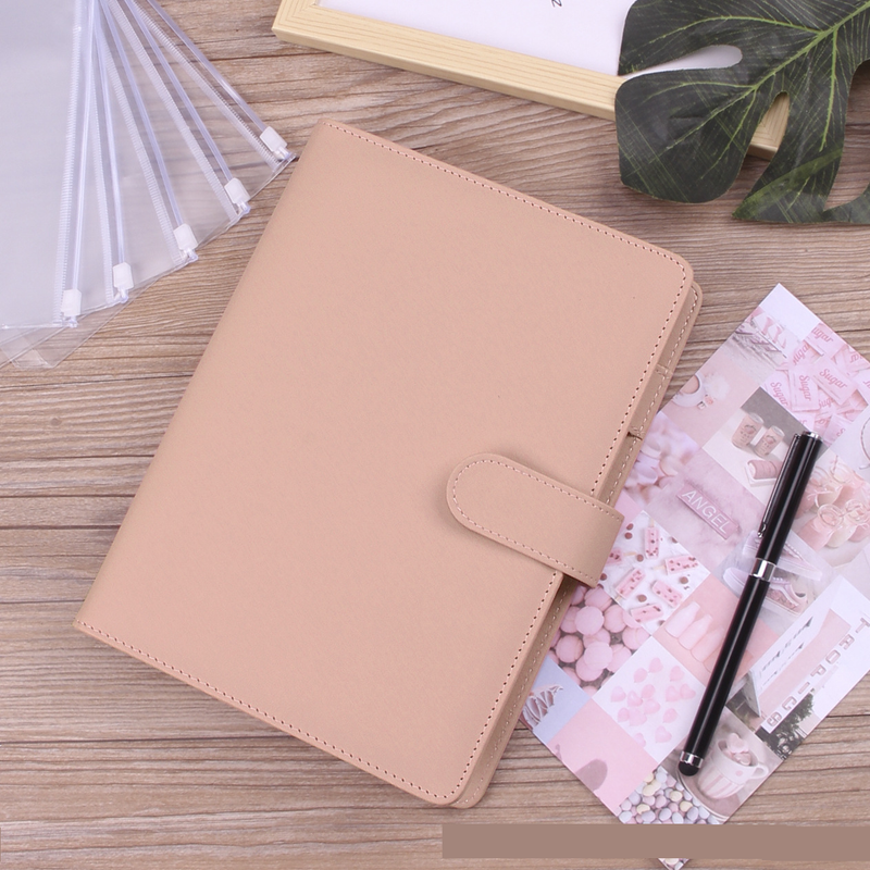 Refillable Notebooks A6 Binder Zipper Bag Macaron Notebook Leather PU Loose Leaf Cash Budget Handbook_voghion.com