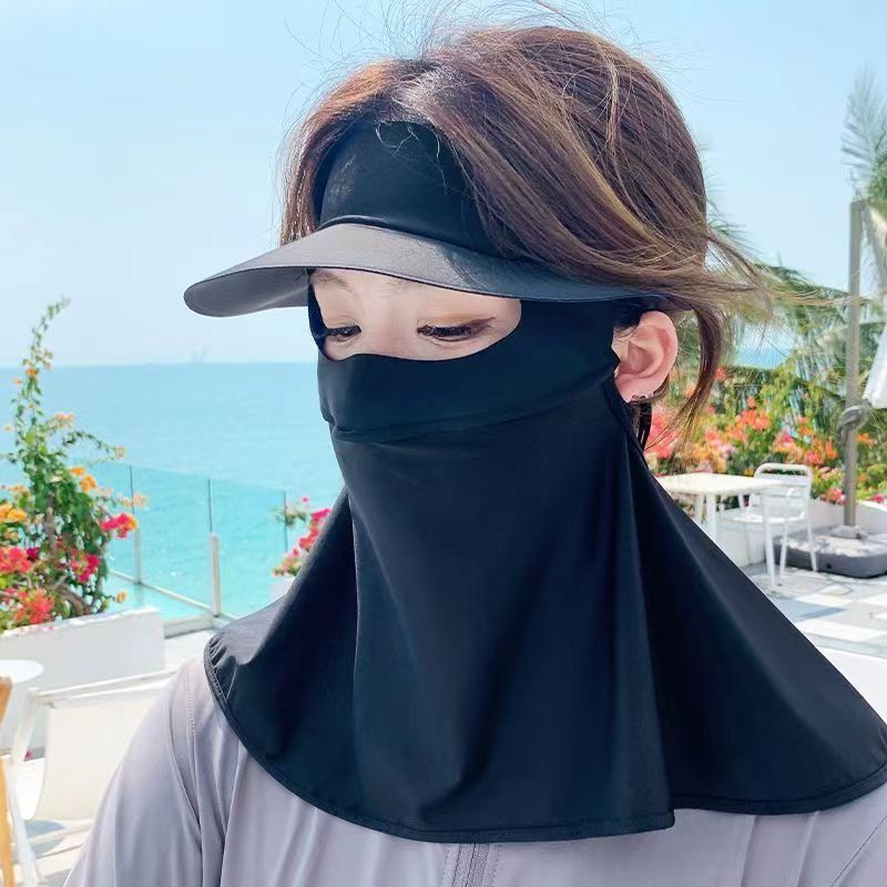 Cappello da sole con protezione UV completa, per donna, in seta ghiacciata, con colla nera, protezione per il collo integrata, maschera da ciclismo Gini_voghion.com