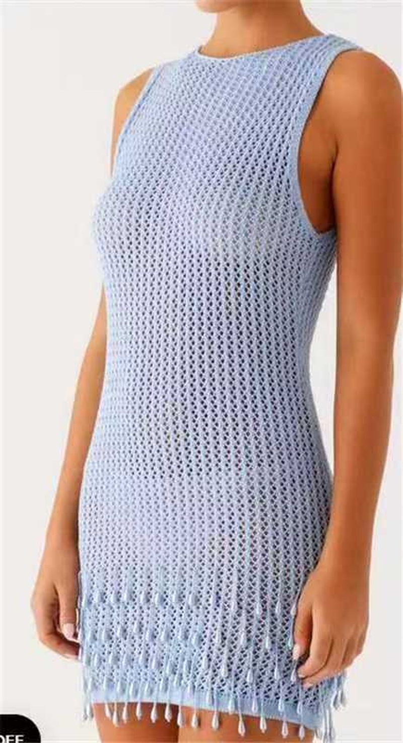 Robe pull bohème en tricot avec détails à pompons pour femme - Cache-maillot léger en crochet creux pour les vacances d'été_voghion.com