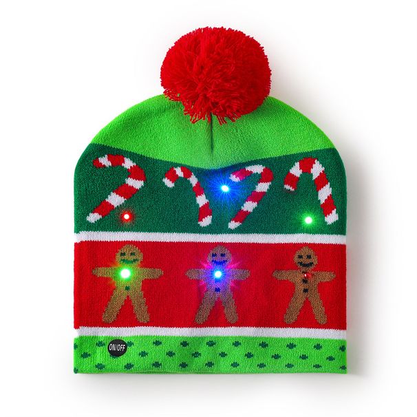 Weihnachtsmütze für Herren, Neujahrsmütze mit LED-Licht, Wintermütze aus warmer Wolle, Jacquard-Mütze, Strickmütze_voghion.com