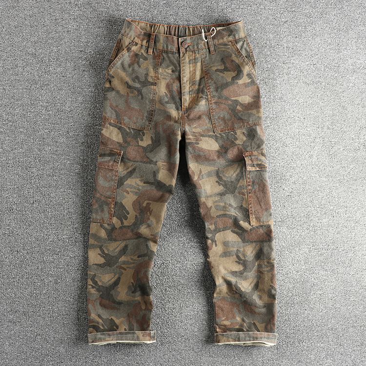 Pantaloni da lavoro vintage – Pantaloni da uomo in cotone a gamba dritta e comoda | Lavati e invecchiati, mimetici (M-3XL, verde militare/kaki)_voghion.com