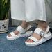 RHOADES Women's Flat Sandals - Elegant Rhinestone Buckle Strap Slides With Wide Band Design_voghion.com