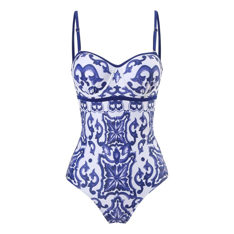Damenbekleidung Einteiliger Badeanzug Enganliegender, Schlanker Badeanzug Mit Retro-Print Für Damen Aus Chiffon Und Langer Rock Mit Stahlstütze_voghion.com