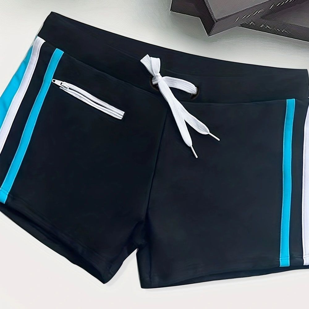 2024 Herrenbekleidung Außenhandel neue Herren-Boxershorts mit farbblockiertem Reißverschluss und schmaler Passform für Schwimm- und Strandhersteller auf Lager_voghion.com