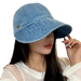 Cappello da pescatore in denim da donna, valorizza la forma del viso, tesa larga per protezione solare, adatto a teste di grandi dimensioni, cappello a becco d'anatra._voghion.com