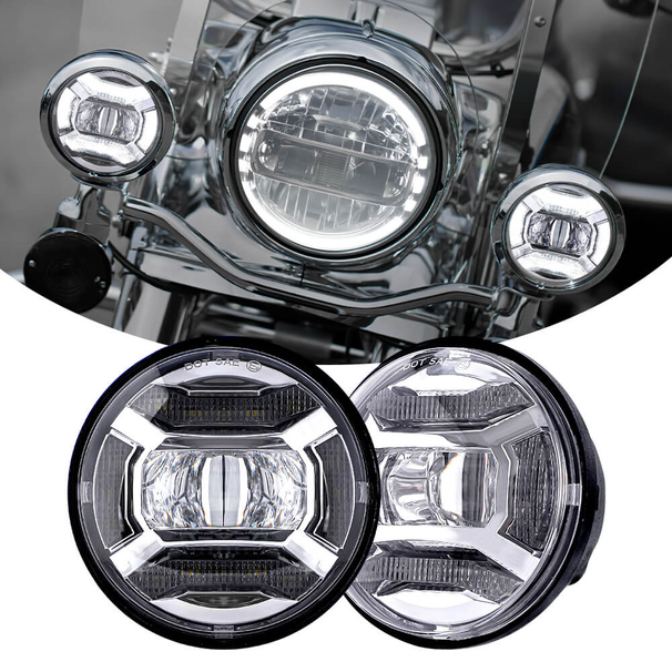 High Performance 4.5" 30W LED Passing Lamps Round Fog Lights For Harley Motorcycle Fog Light Assemblies Super Bright_voghion.com