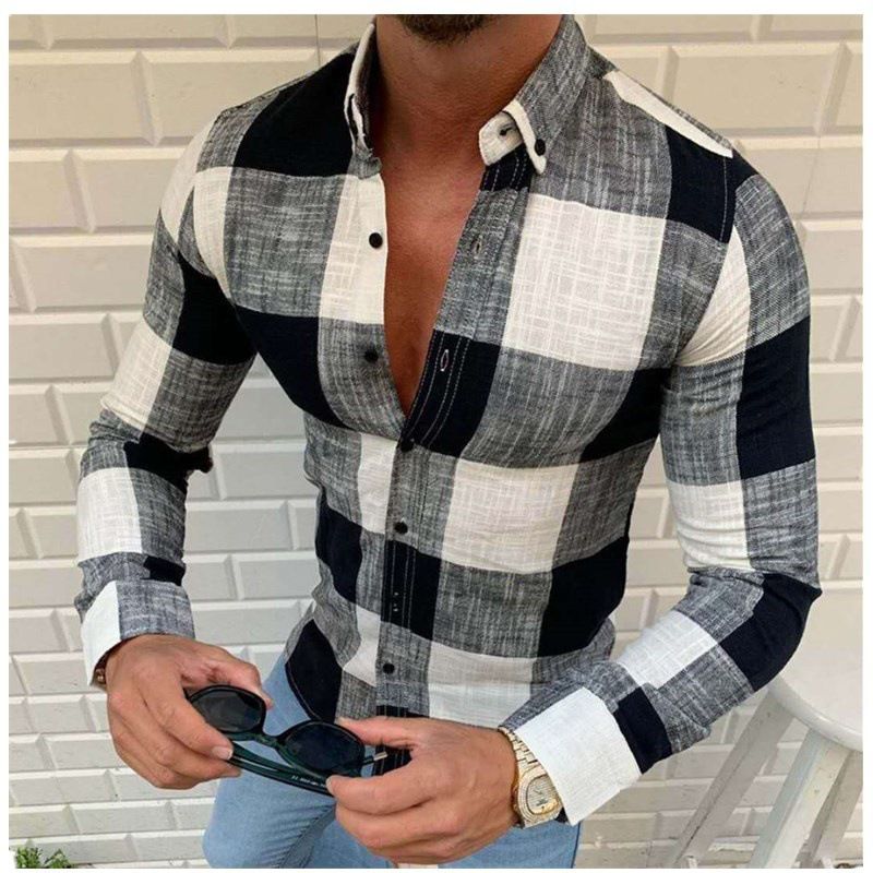 2024 Camicia da uomo cardigan casual a maniche lunghe scozzese_voghion.com