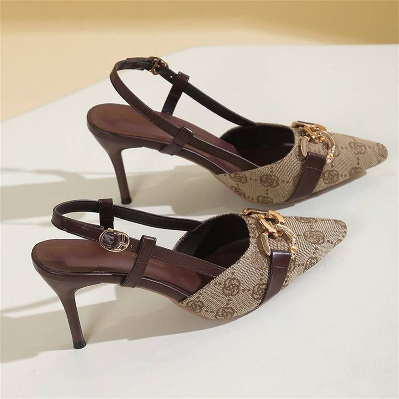 2025 Summer New Large Color Block Headband Back Hollow One Line Buckle Thin Middle Heel Pointed Roman Sandals For Women_voghion.com