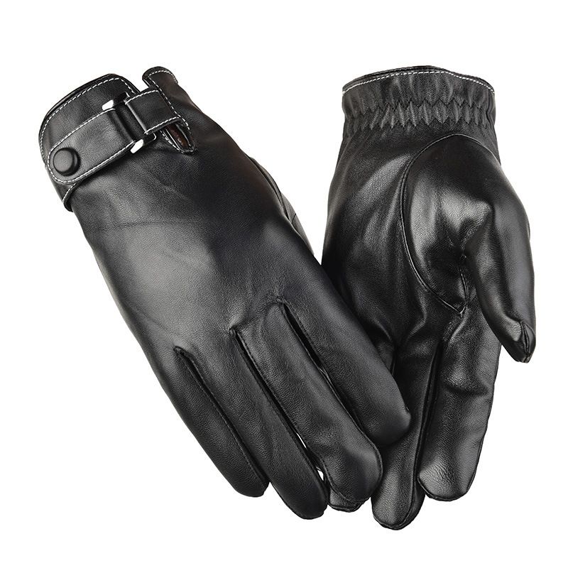 Autumn And Winter Warm PU Leather Gloves, Men's Outdoor Cycling Touch Screen Gloves, Fleece Water-resistant Cycling Cold-proof Gloves_voghion.com