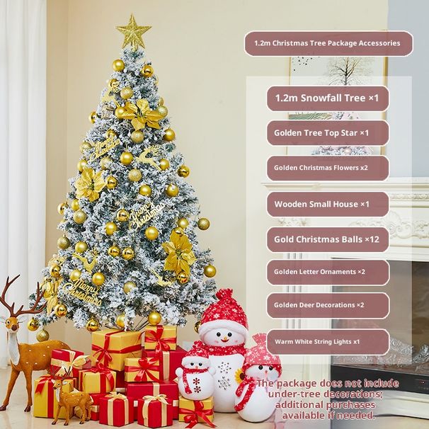 Premium-Weihnachtsbaumdeko-Set in Gold mit Schneeflockeneffekt und LED-Lichtern_voghion.com