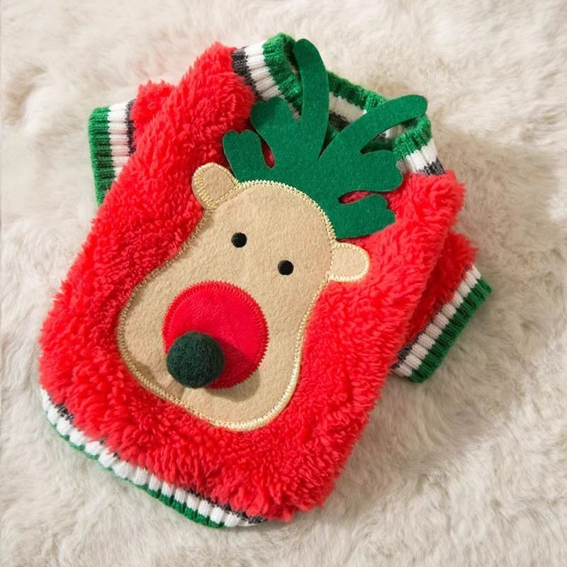 Dog Christmas festival two feet elk velvet Teddy than bear cat two feet pet festive New Year clothes_voghion.com