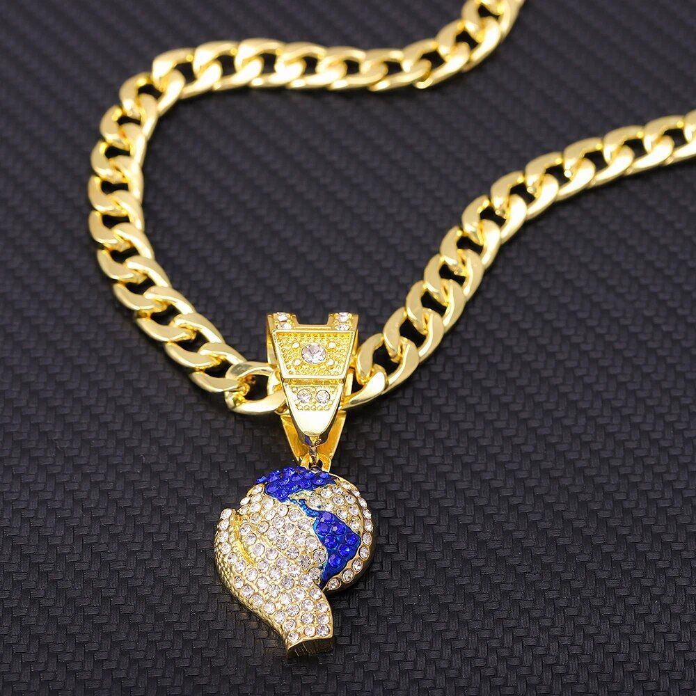 Fashion Personality Drop Oil Micro-Intarsia Zircon Blue Earth Hip Hop Pendant Necklaces for Men Trend Jewelry_voghion.com