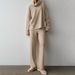 Herfst Winter Khaki Turtleneck Gebreide Trui Voor Vrouwen Eenvoudig Casual Basis Shirt Top Lange Broek Tweedelige Set Dames_voghion.com